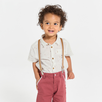 قميص بأكمام قصيرة مطبوع أبيض لطفل رضيع